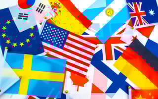 Flatlay of flags from around the world.