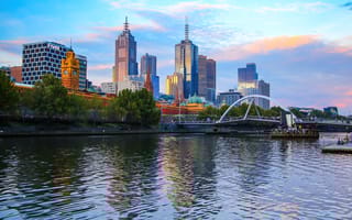 Flinders Street Station, as seen from the Sandridge Bridge in Melbourne, Victoria, Australia.