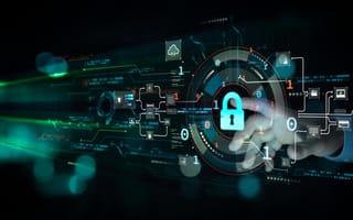 Person touches virtual shield, representing secure access and encrypted connections.