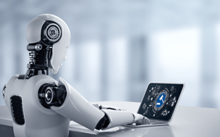 AI cyborg using modish computer software with artificial intelligence robot