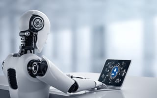 AI cyborg using modish computer software with artificial intelligence robot
