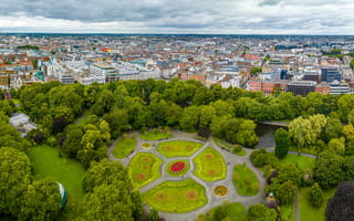 An aerial shot of a park in Dublin