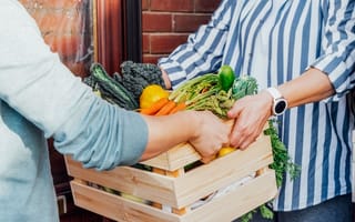 Person delivers fresh produce to a home.