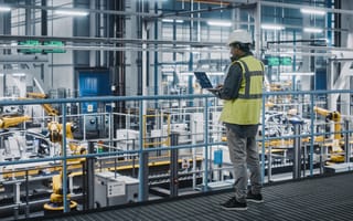 A worker stands in an industrial setting