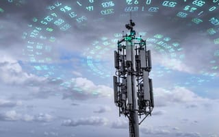 A network tower transmits data.