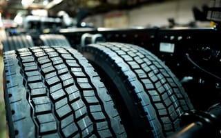 A close up of the tread on two rubber tires.