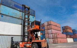 forklift and shipping containers