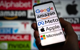 Large tech company logos on a phone screen.