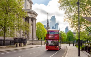 Red double-decker bus in London, England.