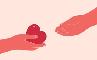 An illustration depicting an outstretched hand holding a heart symbol reaching out to an empty hand, symbolizing the act of offering support to others