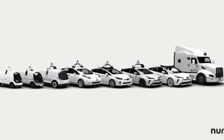 An image of Nuro's line of self-driving vehicles, which includes personal cars and commercial trucks, is shown.