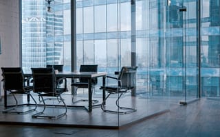 An empty conference room is pictured.