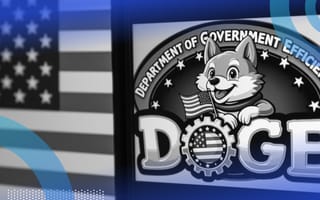 The DOGE logo and an American flag