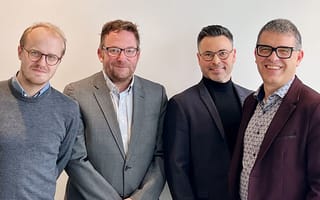 Researchers Théophile Demazure, Patrick Charland, Olivier Caya and Pierre-Majorique Léger pose for a photo.
