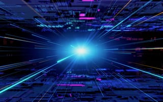 An image of blue and purple lasers is shown.
