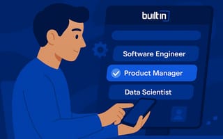 Man swiping through tech job matches using Built In Job Match Mode