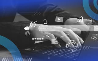 SEO marketer with search bar and data illustration