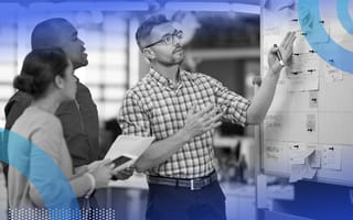 Employees white boarding innovative solutions