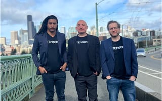 Michael Ten-Pow, Matt Michie and Matt Shanker wear shirts that say Tensor9 and are posed for a photo.