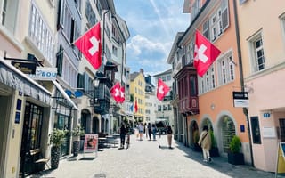 A busy pedestrian street in Zurich is pictured.