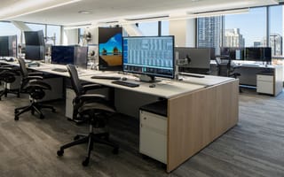Interior view of a trading floor in the Gelber Group, LLC. office in downtown Chicago