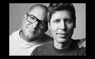 A headshot photo of Sam Altman and Jony Ive.