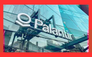 The Palantir logo is pictured on the front of one of the company's offices.