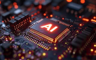 Close-up image of computer chip with "AI" engraved in it.