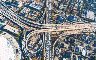 Los Angeles freeway traffic as seen from above