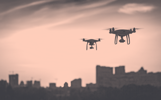 Drones hovering in the sky