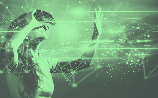 A woman uses virtual reality