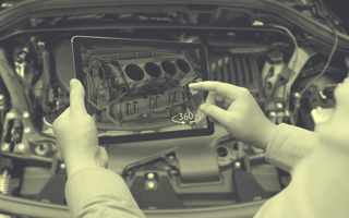 A technician uses AR to look at an engine
