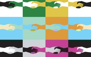 A grid of handshakes in different colors, channel sales strategy