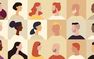 Grid of women and men, conversation illustration