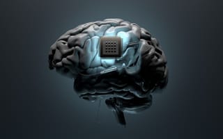 Concept art of a brain with a chip in it