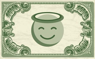 A smiley face angel on a $100 bill, angel investor