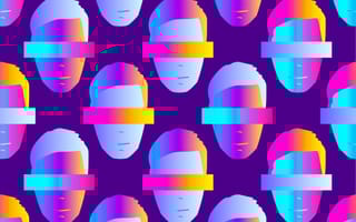 Multicolored cartoon faces with strips over their eyes