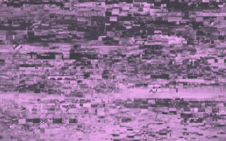 A purple-toned image of a TV screen displaying an image scrambled by a bad signal. weak-signal