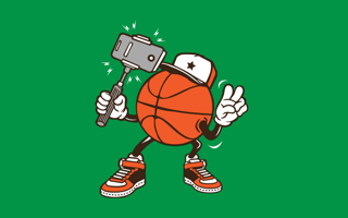 Illustration of a basketball holding a selfie stick