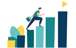 engineering manager ascending a line graph with a briefcase in hand