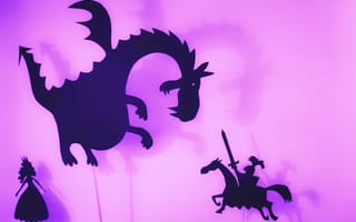 shadow puppets of a dragon, princess and knight a horse, storytelling marketing