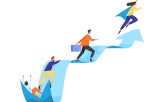 Four figures ascending an upward path that ends in an arrow