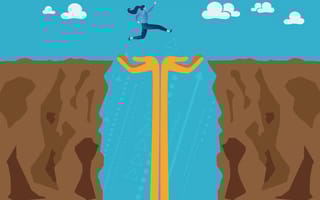 Illustration of a person jumping over a cliff, hands ready to catch them, next team leader choice