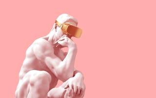 thinker statue with VR goggles, computer science and philosophy