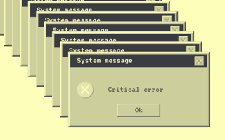 A yellow-toned image of a cascade of old Windows-style system messages saying "Critical error." /artificial-intelligence/3-hiring-mistakes-ai-ml-dl-engineers