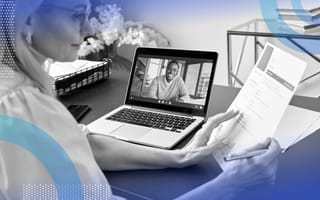 5 Interview Questions to Add to Your Remote Hiring Process  A woman reviews a resume while a man smiles on her laptop display. /remote-recruiting/5-interview-questions-remote-position