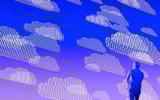 A person monitoring a sky full of digital clouds.