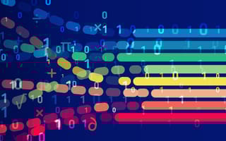 Math symbols and numbers flowing into a path of data science.