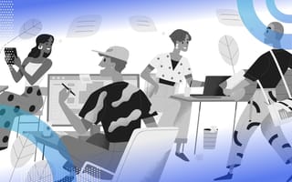 A cartoon of a colorfully dressed team of designers.