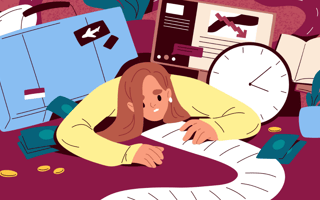 A sales rep crushed by their desire to take a break and meat their quota.
